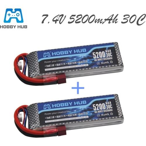 2pcs 7.4V 5200mah Lipo Battery 2S 30C 1/10 1/8 Scale For Traxxas Slash 4x4 RC Cars Hard Case Parts 1:8 1:10 RC car