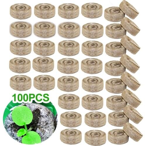 Behogar 100pcs Peat Pellets Plant Seedling Soil Blocks Starting Plugs Pallet Garden Tools for Indoor Home Gardening Greenhouse