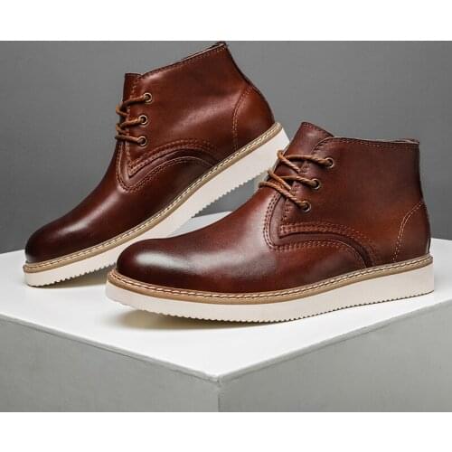 Autumn Winter British Men Casual Shoes High Quality Cow Leather Vintage Ankle Boots Lace-up Tooling Outdoor Work Boots Luxury