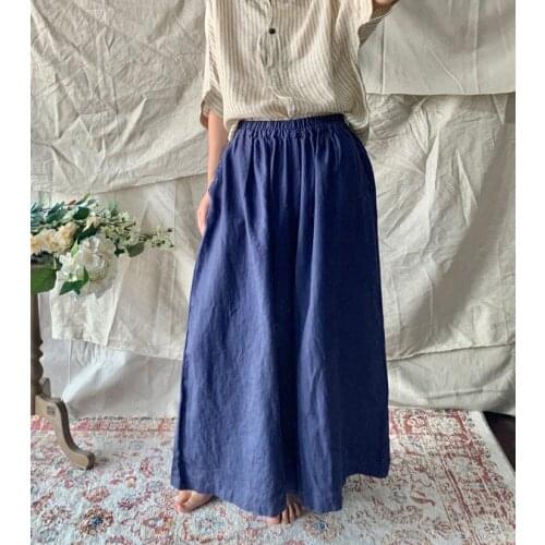 21New Women Pants Summer Loose Vintage Solid Color High Waist Linen Female Ankle-Length Wide Leg Pants Fashion
