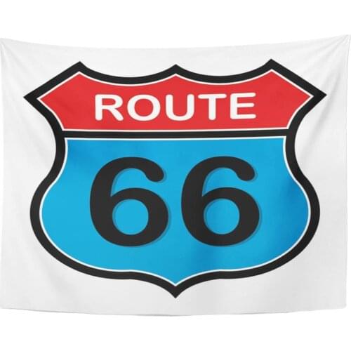 Black Highway Route 66 Sign Interstate Road Tapestry Home Decor Wall Hanging for Living Room Bedroom Dorm 60x80 Inches