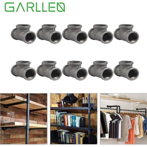GARLLEN 10 pcs 1/2'' Antirust Threaded Tee Head Wrought Iron Industrial Furniture DIY Accessory for Bookshelves Goods Placement