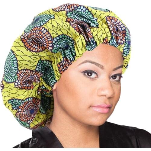 African Pattern Ankara Print Bonnet Women Night Sleep Cap Satin Lining Soft Extra Large Head Wear Ladies Headwrap Hair Care Hat