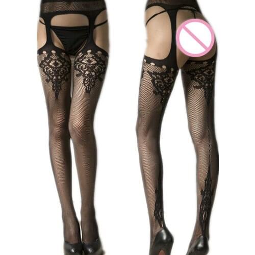 WOSOFAN HOT Women Sexy Open Crotch Stockings Crotchless Fishnet Sheer Body Dress Lingerie Tights Nightwear Lace Women Stocking