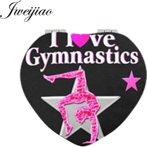 Youhaken I Love Gymnastics Heart Pocket Mirror PU Leather Mini Compact Folding 1x/2x Magnifying Makeup Mirror For Girls
