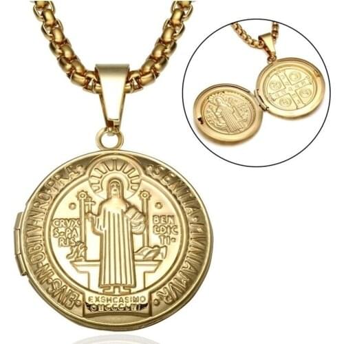 Catholic Photo Frame Pendant Vintage Religious Memorial Necklace Openable Photo Frame Necklace
