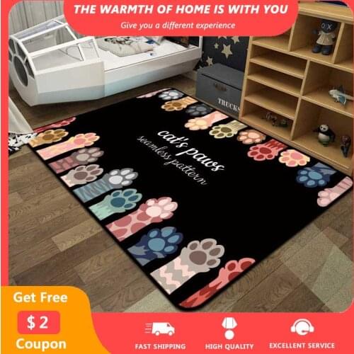 Cat Paw Print Rugs Cartoon Cute Non-slip Carpets for Living Room Washable Absorption Area Rug Drop Shipping Bedroom Decor tapis