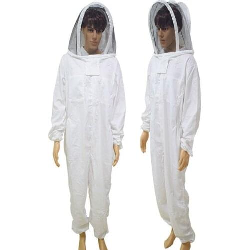 Overseas hot high quality white one-piece bee proof suit beekeeping jacket bees and beekeeping suit 100% Cotton