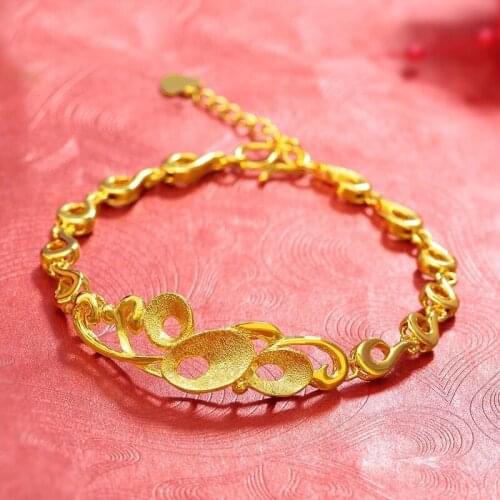 MxGxFam ( 18 cm +3 cm ) Generous Flowers Patterns Bracelet For Elegant Women Wedding Jewelry 24 K Pure Gold Color from XP