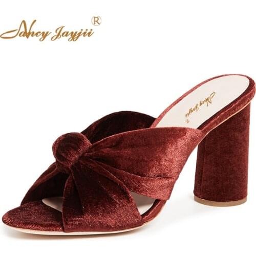 Women Shoes Adult Slippers Butterfly-knot Flock Solid Super High Square heels Outside Casual Fashion Leisure Nancyjayjii 2019