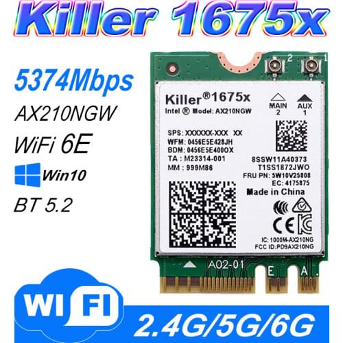 Killer 1675x AC Dual Band 2.4Gbps WI-FI 6E Wireless AX210 Wifi Card AX210NGW 802.11AX Bluetooth 5.2 Laptop for Windows 10