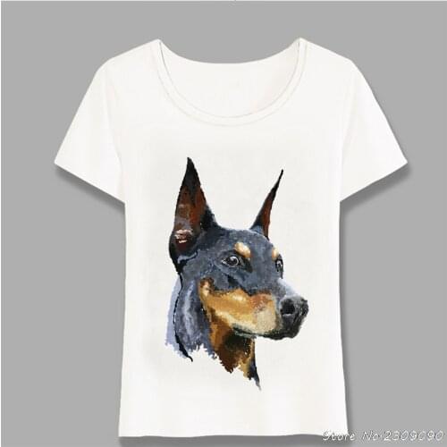 New Summer Womens Tops Funny Doberman Pinscher Print T-Shirt Hipster Cool Dog Design Women T Shirt Cute Girl Tees Harajuku