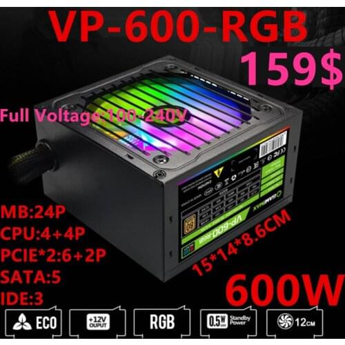 New PSU For GameMax Brand ATX Game Mute Power Supply Rated 600W/500W/450W Peak 650W/550W/500W Power Supply VP-600/500/450-RGB