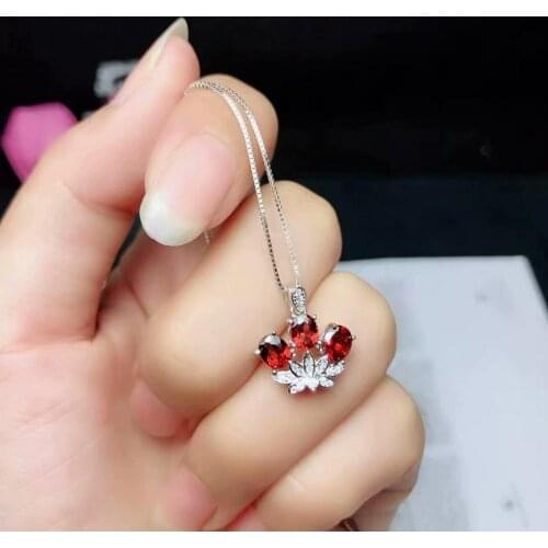 Beautiful clear red garnet gemstone necklace for women jewelry special lovely designment real 925 silver birthday gift