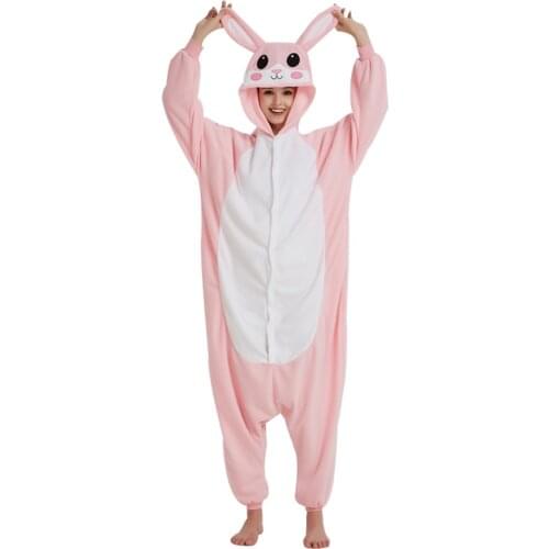 Animal Pajamas Rabbit Onesie For Adults Women Overalls Fleece Pink Bunny Sleepwear Cosplay Costume Jumpsuit One-piece Kigurumi