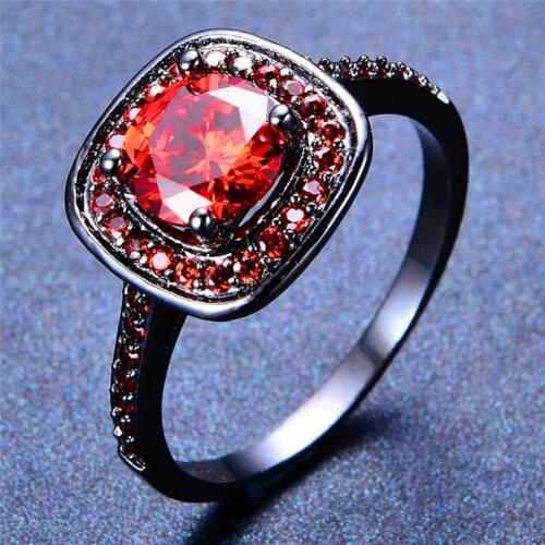 Luxury Female Rainbow Zircon Stone Ring Classic Black Gold Wedding Rings For Women Vintage Bride Square Crystal Engagement Ring