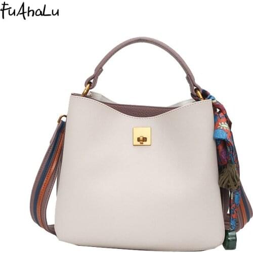 FuAhaLu luxury handbags women bags designer Wide shoulder strap bag Scarf handbag crossbody bucket bags for women