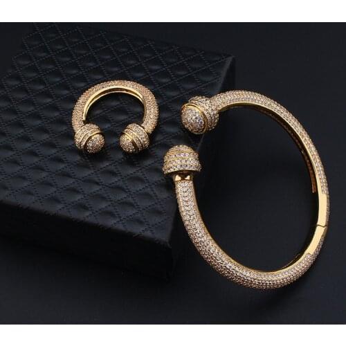 Light Luxury Bracelet Fashion For Women Bangle Temperament Inlaid Zircon U Shaped Ring Party Bride Wedding Gold Color Jewelry