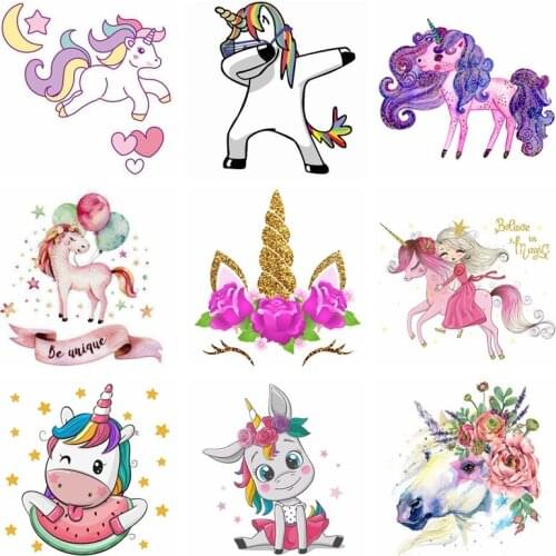 Cartoon Animal Iron On Patches For Clothes Unicorn Thermal Transfer Clothing Stickers Iron On Patches Washable Applique Decor