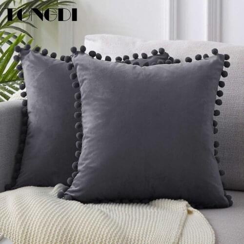 TONGDI Patchwork Plush Sofa Pillow With Inner 45x45cm Velvet Spherical Lace Soft Throw Decor For Home Living Cover Bed Room