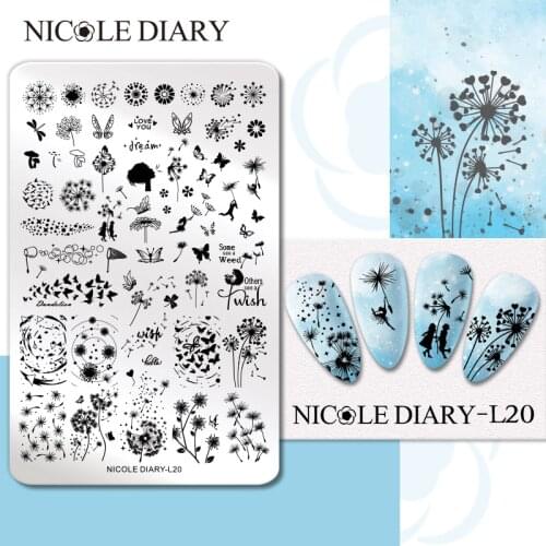 NICOLE DIARY Big Rectangle Nail Stamping Plates Flower Leaf Stamp Templates DIY Printing Stencil Butterfly Manicuring