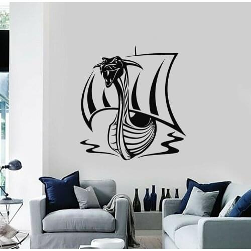 Vinyl Wall Decal For Living Room Middle Ages Viking Ship Dragon Head Wall Stickers For Boys Room Nodic Home Decoration W840