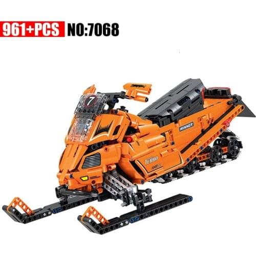 Winner 7068 961pcs Electric Turbo Snowmobile Moto Snow Motorcycle Motorbike Building Blocks Educational DIY Bricks Toys