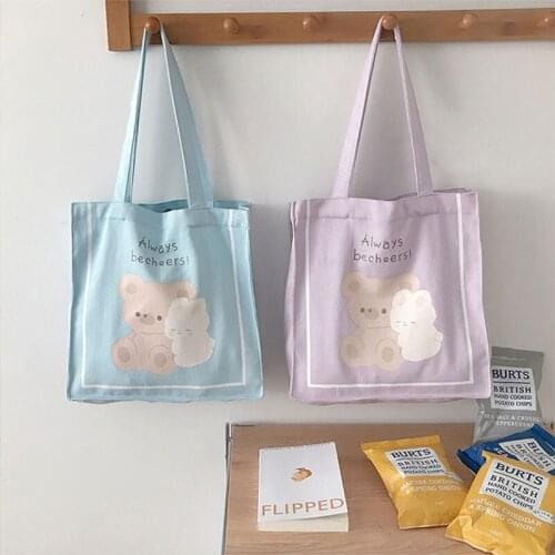 Hylhexyr Womens Shoulder Bag Cute Little Bear Rabbit Large Capacity Canvas Bags Cartoon Pattern Tote Leisure Student Schoolbag