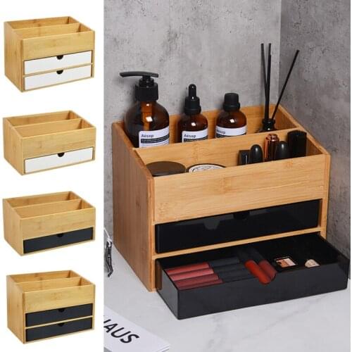 1Pc 1/2 Layer Bamboo Cosmetic Drawer Storage Box Desktop Makeup Organizer Dressing Table Jewelry Skin Care Rack Sundries Holder