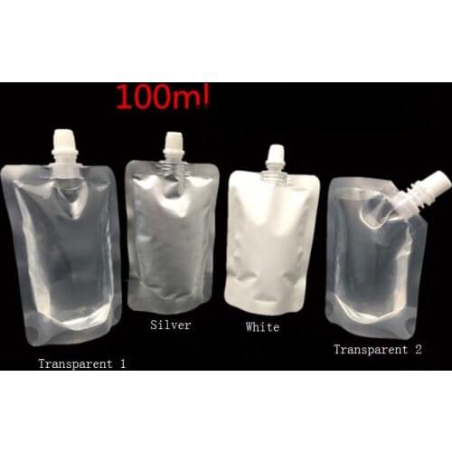 1000pcs/lot 100ml Stand Up Drinking Package Transparent Pout Bag White Doypack Spout Pouch Bags For Beverage Milk SN2403