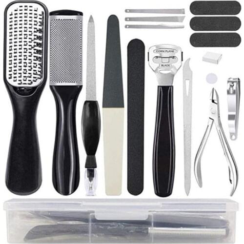 15pcs Professional Pedicure Tools Exfoliating Foot File Nail Clipper Foot Scrubber Dead Skin Reomver Manicure Set Foot Care Tool