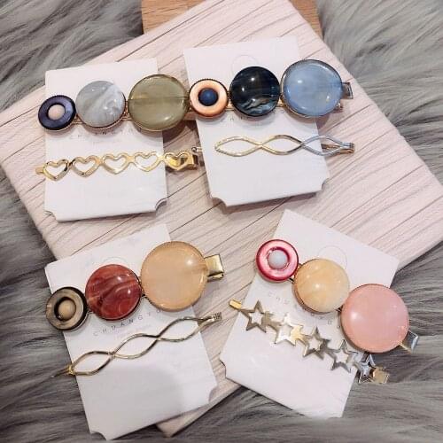 2pcs/set Korea Cute Acetic Acid Hairclips Round Shape Hairpins Metal Macaron Color Hair Clips Accessories for Women