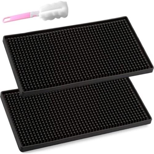 2 Pack Bar Mat, Non Slip Rubber Bar Service Mats Spill Mat for Coffee Bars Kitchen Restaurants ,with Cleaning Brushes