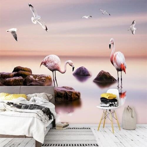 3D Sea Lake Flamingo Landscape Large Mural Modern Custom Photo Wallpaper For Living Room Sofa TV Background Wall Paper Bedroom