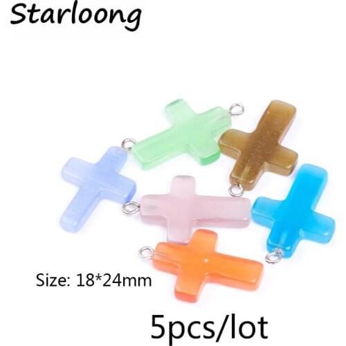 5pcs/lot about 18*24mm many colors cross opal stone cat eyes beads little charm pendant for necklace DIY jewelry making