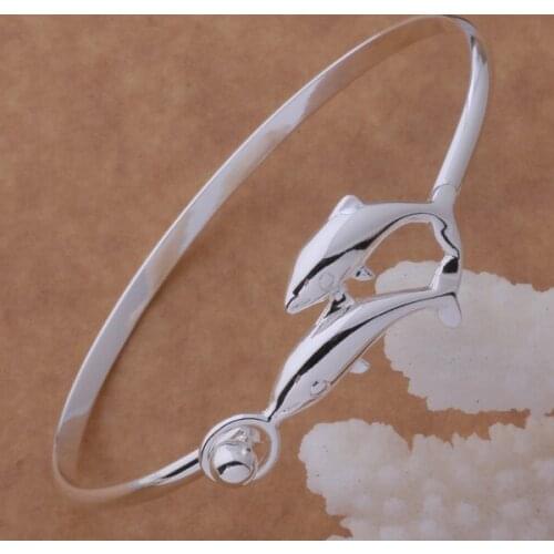 AB041 Hot Sale Silver Color Fine Jewelry,Wholesale Fashion Jewelry High Quality Fashion Bangles Double Dolphin Bracelet /bscak