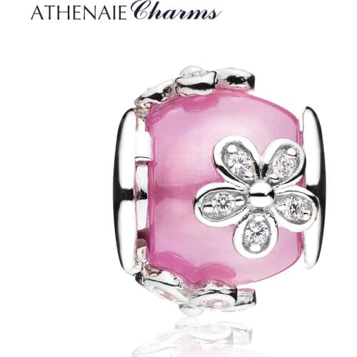 ATHENAIE 925 Sterling Silver with Pink Clear CZ Dazzling Daisies Bead Charms