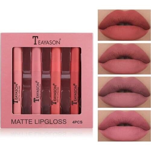 4pcs/set Velvet Matte Lipstick Lip Gloss Long Lasting Lip Glaze Girl Cosmetic Makeup Beauty Tool Non-stick Cup