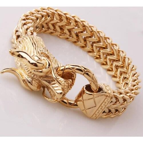 Gothic Punk Dragon Heads Mens Bracelets Stainless Steel Link Chain Bracelet Rock Metal Men Dragon Head Bracelet