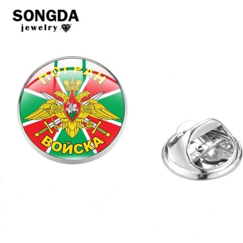 SONGDA Russian Army Collection Pins USSR CCCP Border Troops Badge Retro Print Glass Cabochon Lapel Pin Brooch Decorative Jewelry