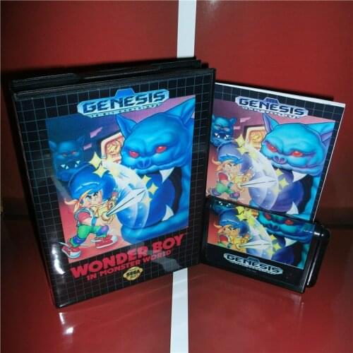 Wonder Boy US Cover with box and manual For Sega Megadrive Genesis Video Game Console 16 bit MD card