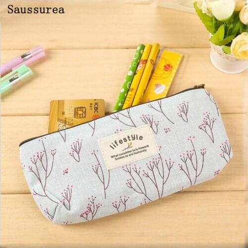 Flower Pencil Bag Cute Pouch Small Fresh Rural Style Zipper Bag Flower Canvas Pencil Case Stationery Bag Trousse Stylo Pencil