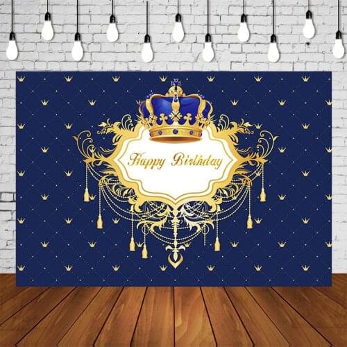 Baby Royal Birthday Party Backdrops 1st Birthday Blue Banner 2 3 Years Old Studio Photo Background Celebrating Wall Decorations