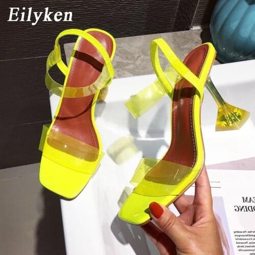 Eilyken Fashion PVC Jelly Women Sandals Summer Sexy Open Toed Transparent Plexiglass Crystal Clear Heel Ladies Sandals Shoes
