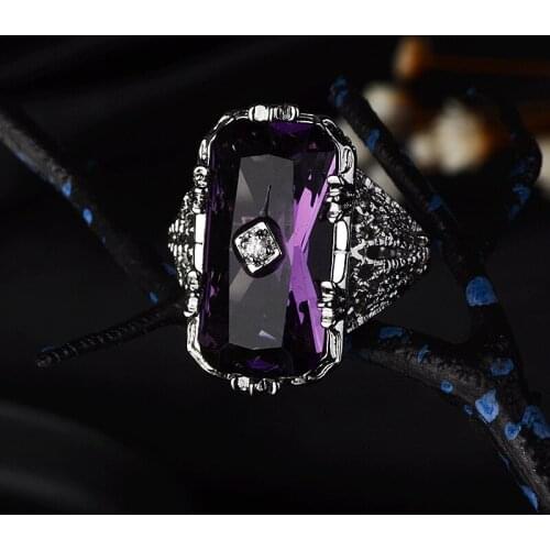 WYJZY Inlaid purple crystal ring European and American princess openwork jewelry classic elegant jewelry to attend party ring