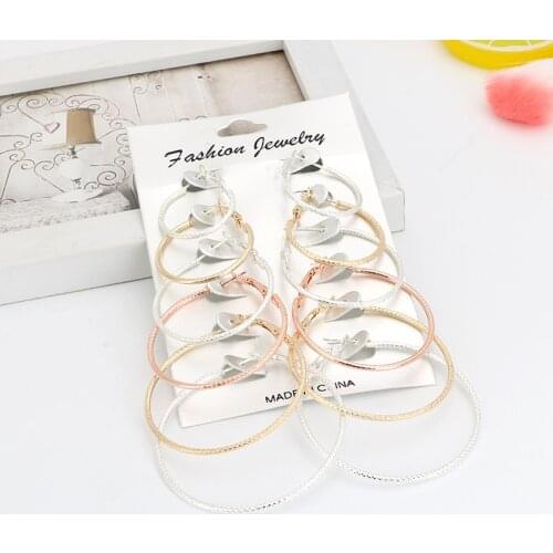 ISINYEE Fashion 6 Pairs/set Big Circle Hoop Earring For Women Vintage Gold Silver Large Round Earring Indian Jewelry