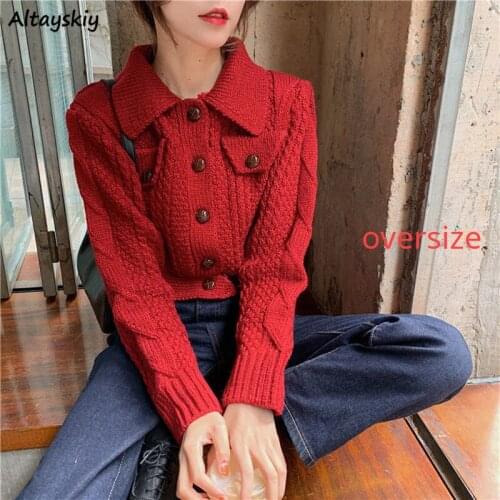Cardigans Women Autumn Large Size 3XL Sweetie Turn Down Collar Long Sleeve Casual Korean Preppy Style Knitted Feminine Outerwear
