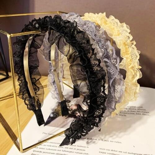 Korean Cloth Lace Hair Hoop Multilayer Wrinkled Lace Headband Thin Metal Hairband Hair Accessories for Women Girls