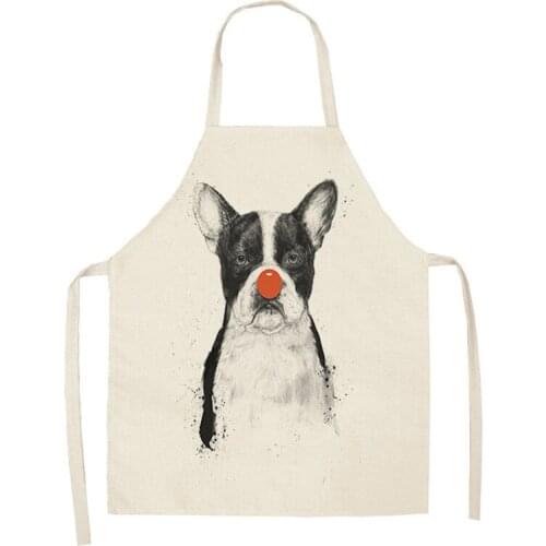 Dog Printing Kitchen Aprons Unisex Dinner Party Cooking Waist Bib Cotton Linen Funny Pinafore Cleaning Tool aprons woman man kid