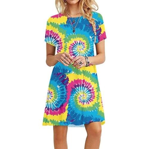Summer Dress Women Clothes Print O-neck Short Sleeved Casual Mini Dresses Plus Size Streetwear Dress Ladies